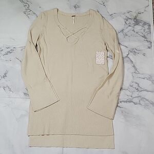 Free People Ivory Criss-Cross Front Sweater